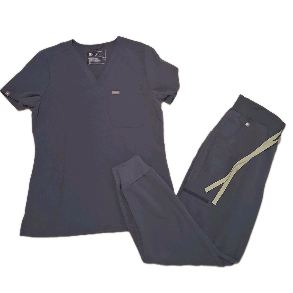 FIGS Women's Scrubs Set Top & Jogger Pants Slate Gray S/ MP Technical Collection